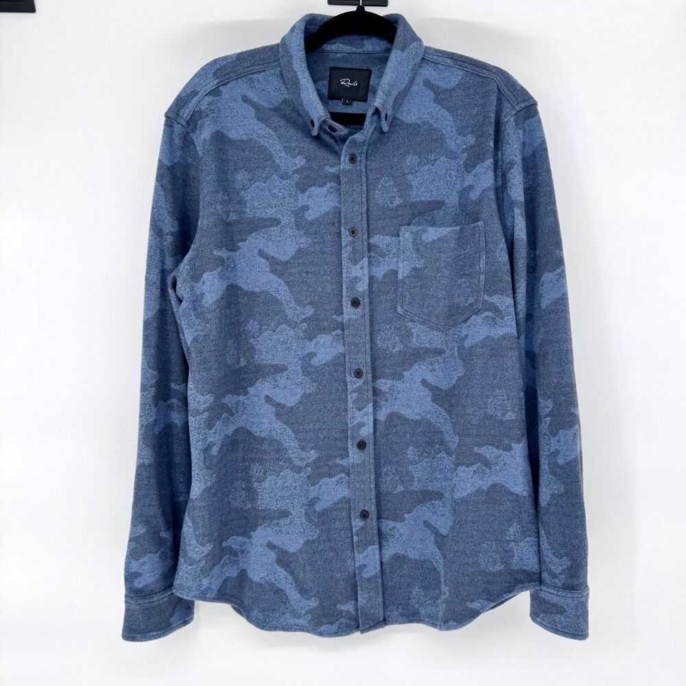Rails Berkeley Indigo Camo Knit Button Down Shirt Soft Stretch Large